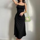 Spaghetti Strap Square-neck Open-back Plain Midi Dress