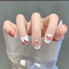 Bow Heart Faux Nail Tips X50 - Dark Pink & White - One Size