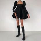 Plain Puff Sleeve Open-back Mini Dress