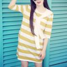 3/4-sleeve Striped Long T-shirt