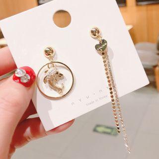 Non-matching Rhinestone Dolphin Fringed Earring Fishs - One Size
