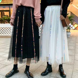 Sequined A-line Pleated Midi Skirt