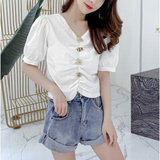Puff-sleeve Button Blouse