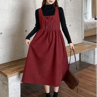Mock-neck Sweater / Midi Overall Dress / Set