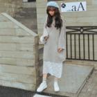 Lace Hem Sleeveless Midi Dress / Plain Long Sleeve Knit Dress