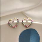 Bead Heart Earring 1 Pair - 925 Silver Stud - Multicolor - One Size