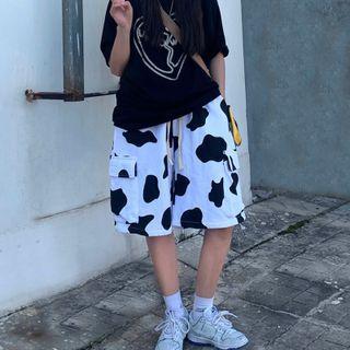 Cow Pattern Print Cargo Shorts