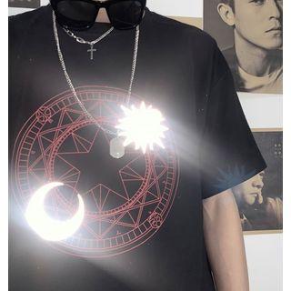 Printed Reflective Elbow-sleeve T-shirt