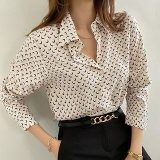 Crescent Pattern Rayon Shirt Ivory - One Size