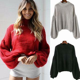 Bishop-sleeve Turtleneck Sweater