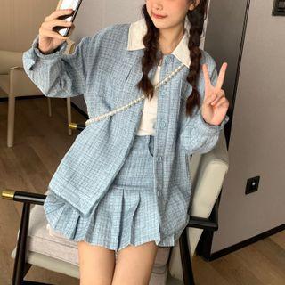 Tweed Button Jacket / Pleated Skirt