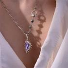 Rhinestone Pendant Sterling Silver Necklace Xl1392 - Purple Rhinestone - Silver - One Size