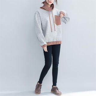Contrast Trim Drawstring Sweatshirt