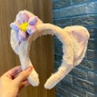 Floral Fluffy Cat Ear Headband Purple Flower - Almond - One Size