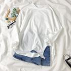 Plain Long-sleeve T-shirt / Denim A-line Skirt