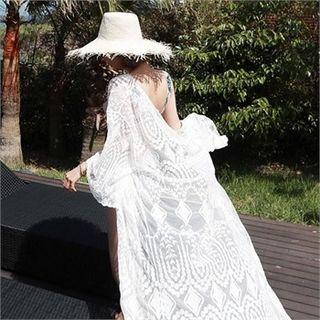 See-through Lace Maxi Robe Cardigan
