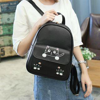 Faux-leather Cat Printed Backpack