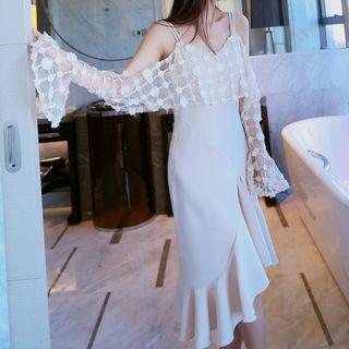 Long-sleeve Sheer Panel Ruffle-hem Dress