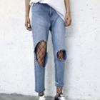 Straight-fit Ripped Cropped Jeans