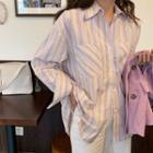 Striped Shirt / Mock-neck Long-sleeve T-shirt