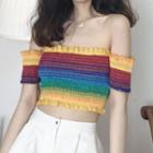 Short-sleeve Off-shoulder Smocked Crop Top As Shown In Figure - One Size