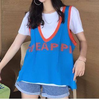 Set: Lettering Knit Tank Top + Camisole Top