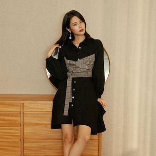 Plaid Panel Collared Dress