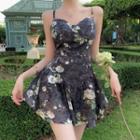 Sleeveless Flower-print Mini Dress With Hairband