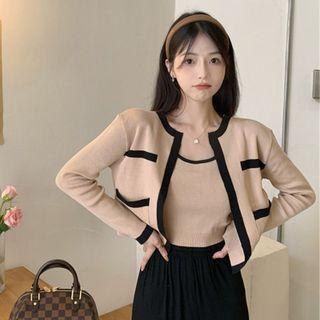 Two Tone Cropped Tank Top With Cardigan