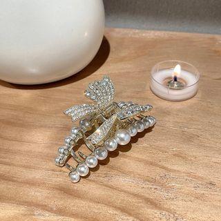 Butterfly Faux Pearl Rhinestone Hair Clamp