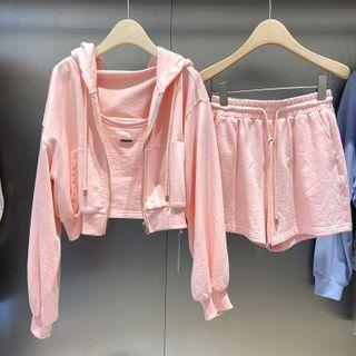 Set: Zip-up Hoodie + Camisole Top + Shorts