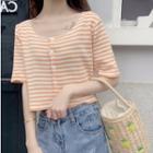 Striped Short-sleeve Knit Cropped Cardigan