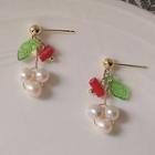Faux Pearl Alloy Dangle Earring 1 Pair - 193 - Red & Green & White - One Size