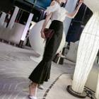 Ruffle Trim Off-shoulder Short-sleeve Top / Fringed Trim Maxi Mermaid Skirt