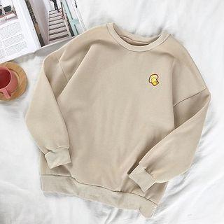 Fruit Embroidered Crewneck Fleece Long-sleeve Sweatshirt