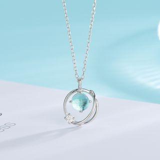 925 Sterling Silver Glass Planet Pendant Necklace Ns242 - One Size