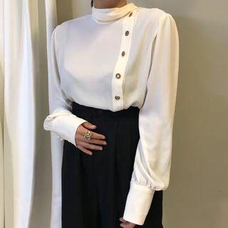 Tie-neck Lantern-sleeve Blouse