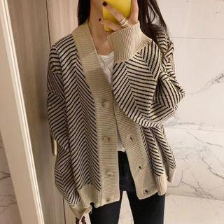 Zigzag Pattern Cardigan Stripe - Black - One Size