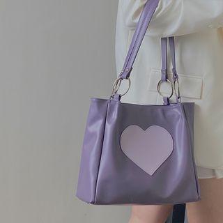 Heart Applique Faux Leather Tote Bag