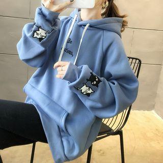 Cat Embroidered Lettering Hooded Sweatshirt