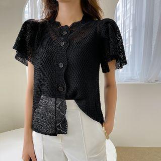 Flutter-sleeve Sheer Knit Cardigan