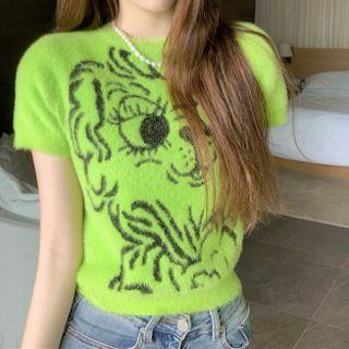 Short-sleeve Cartoon Knit Crop Top