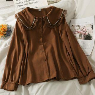 Lace Ruffle-trim Pearl Loose Shirt