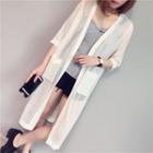 Elbow Sleeve Open Knit Long Cardigan