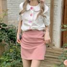 Short-sleeve Embroidered Shirt / Mini Skirt