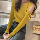 Long-sleeve Off-shoulder T-shirt Yellow - One Size