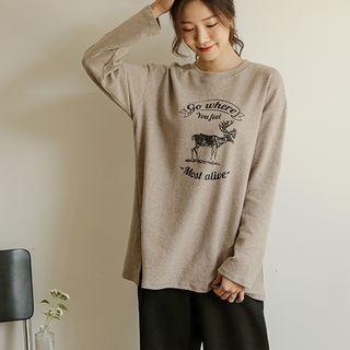 Printed Slit-side Napped T-shirt