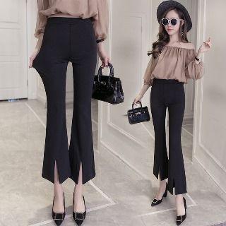 Slit-front Boot Cut Skinny Pants