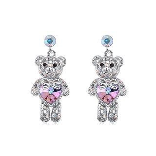 Cute Bear Earrings With Purple Austrian Element Crystal