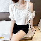 Off Shoulder Plain Ruffle Blouse White - One Size